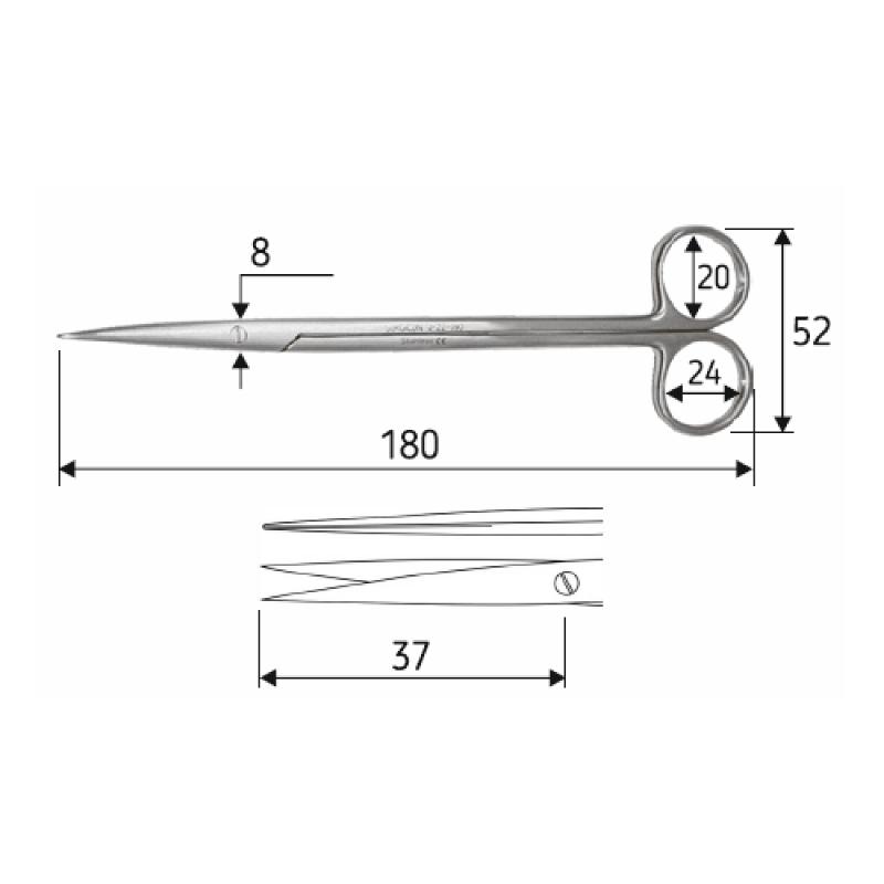 Ножиці J-22-090, 18 cм, гострий/гострий, прямі
